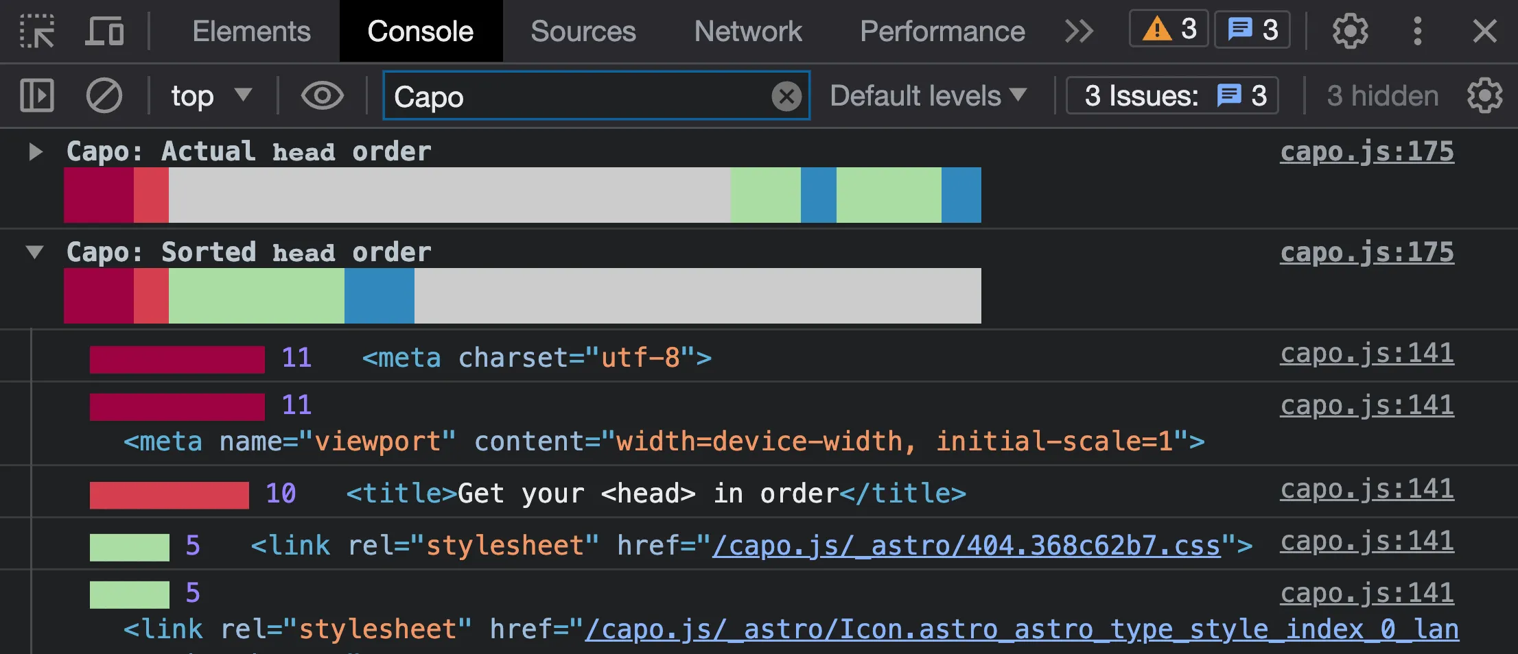 Console output in DevTools